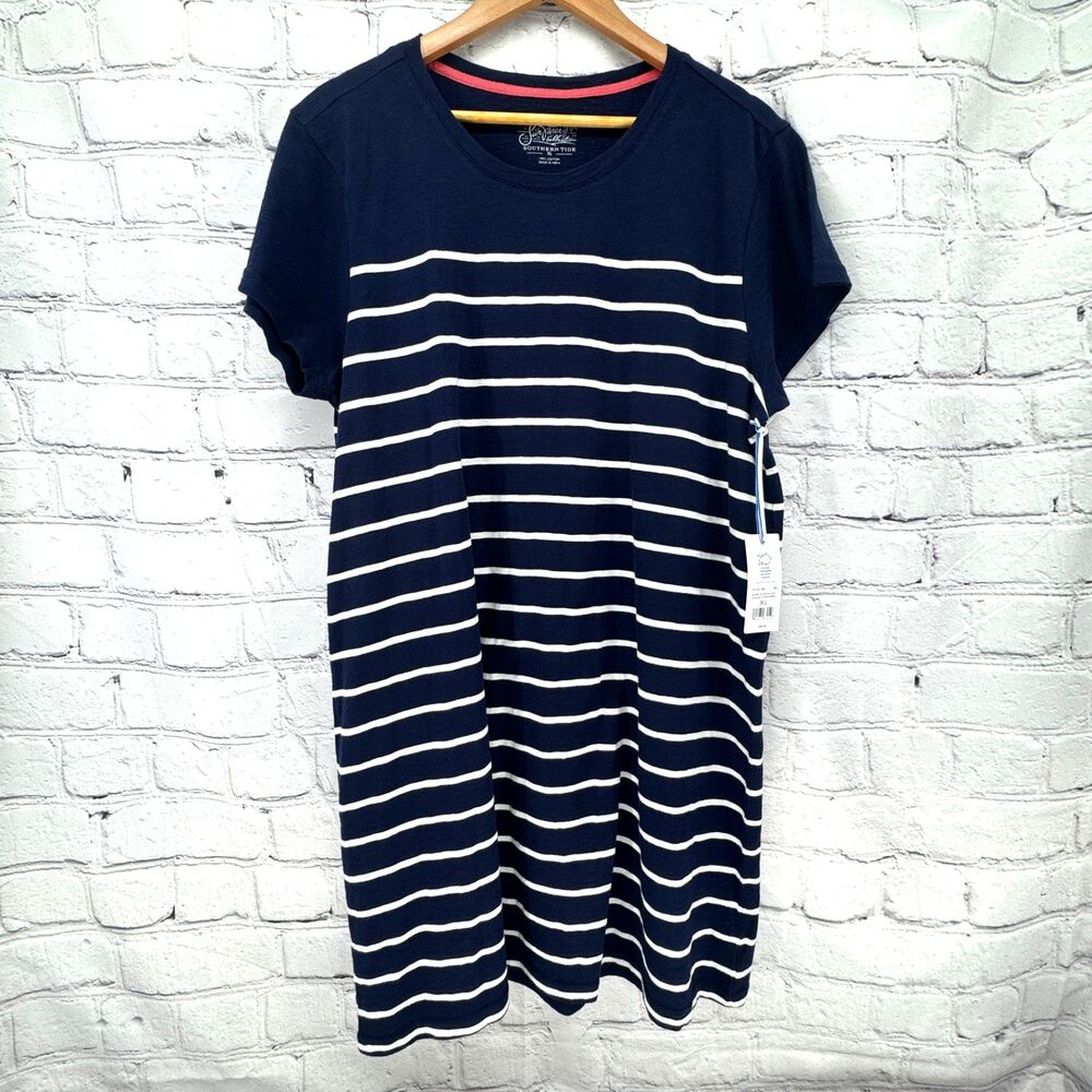NWT Southern Tide XL Delilah Tee Shirt Dress Nautical Navy White Stripe Stretch